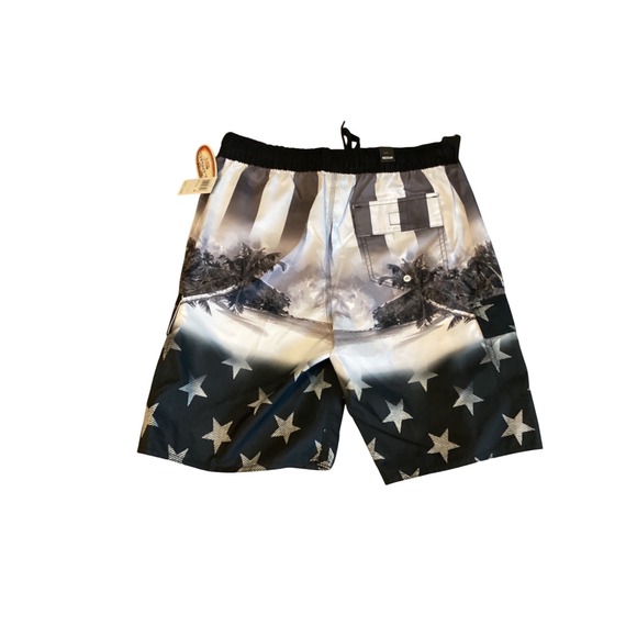 US Apparel Mens Swim Trunks Shorts Medium Black White Stars Palm Tree Print - Picture 3 of 5